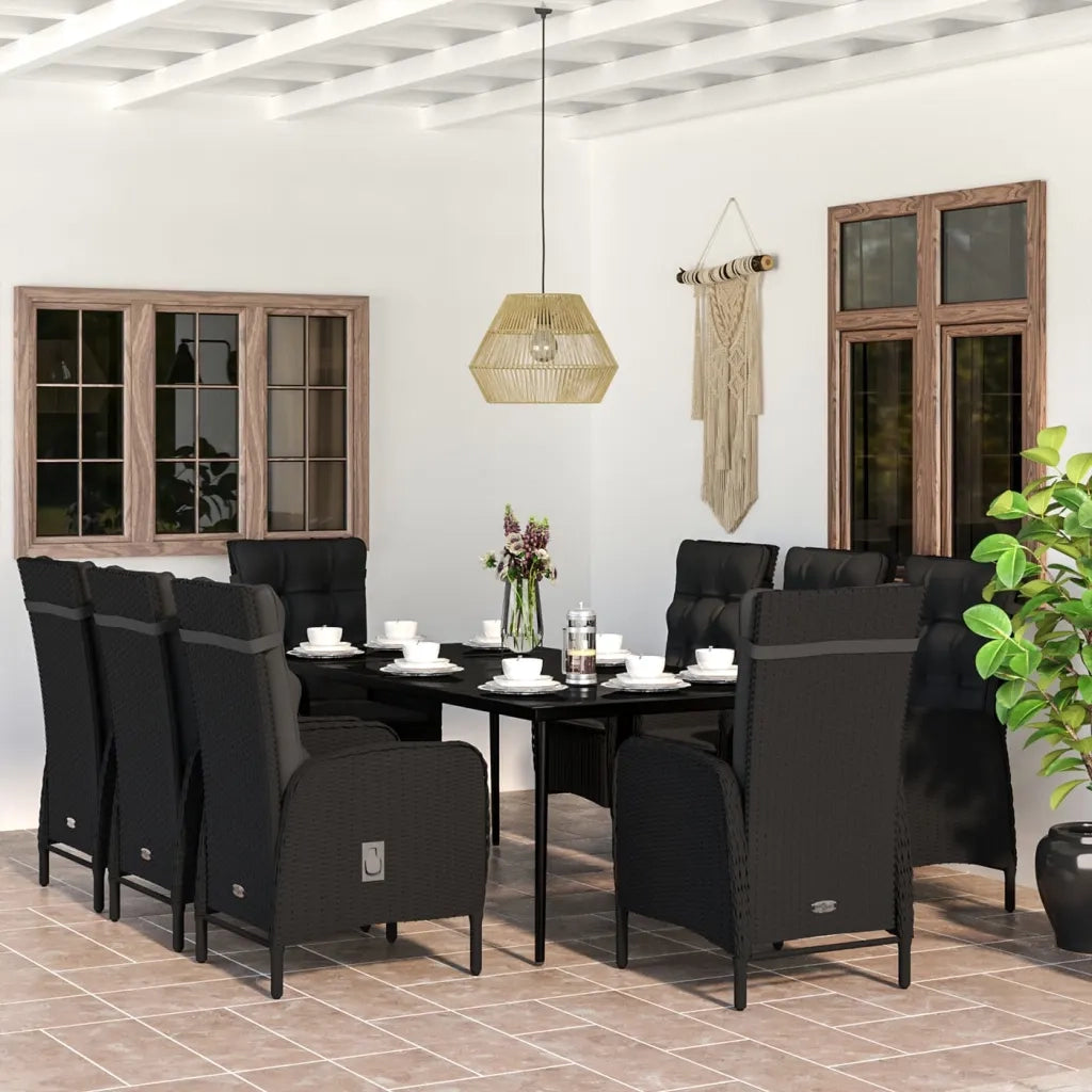 Set da Pranzo da Giardino 9 pz con Cuscini Nero 3099370