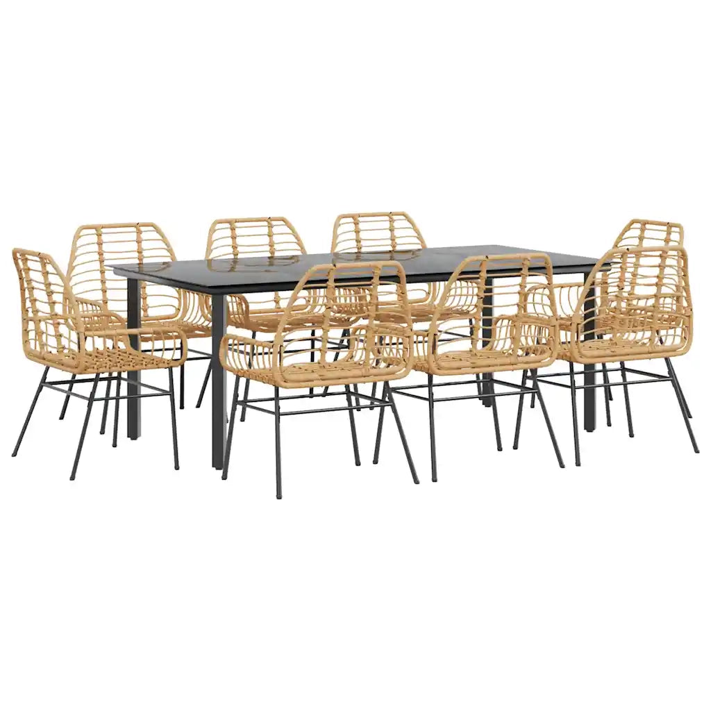 Set da Pranzo da Giardino 9 pz Polyrattan Vetro 3334547