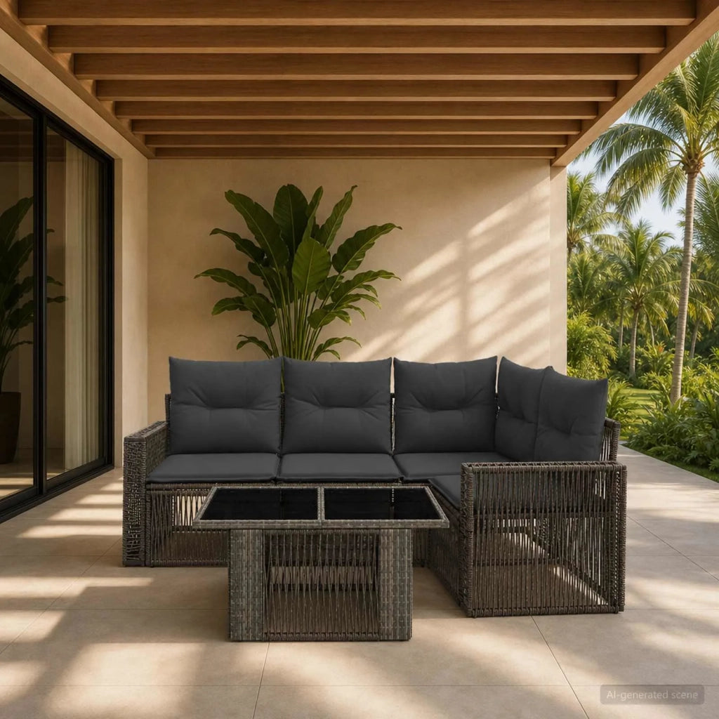 Set Divano da Giardino 5 pz Grigio e Grigio Scuro polyrattan 3436787