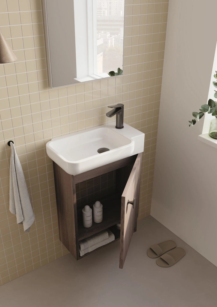 Set mobile lavabo con specchio (2 pezzi) "Begonya 55" - 53 x 33 x 75 cm - Noce