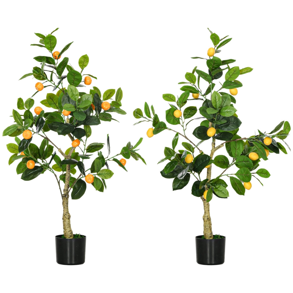 Set 2 Piante Artificiali di Limone e Arancia H120 cm con Vaso Verde