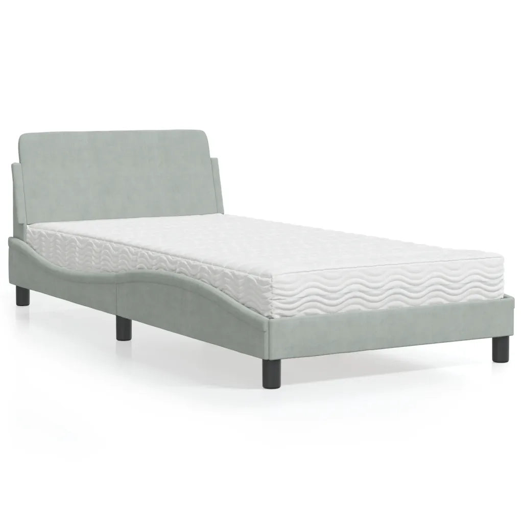 Letto con Materasso Dover Grigio Chiaro 100x200 cm in Velluto