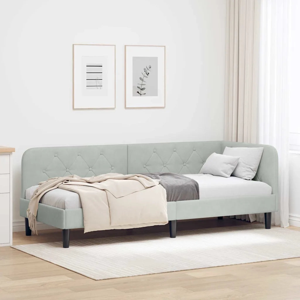 Cornice del letto ad angolo Grigio chiaro 80 x 200 cm Velluto