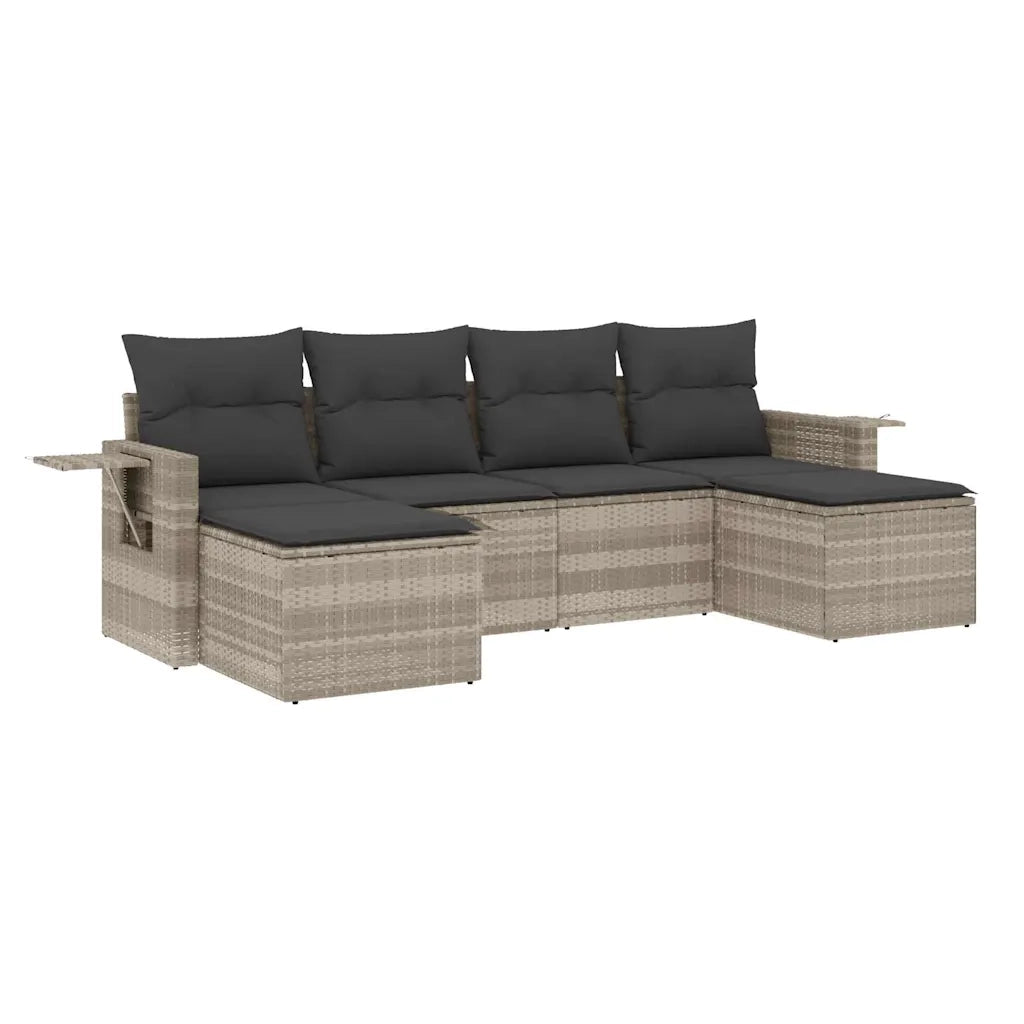 Set Divano da Giardino 6pz con Cuscini Grigio Chiaro Polyrattan