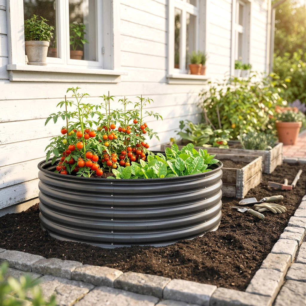 Cassone rialzato per giardino ¨C Xylo ¨C metallo zincato grigio antracite 120x120x43 cm