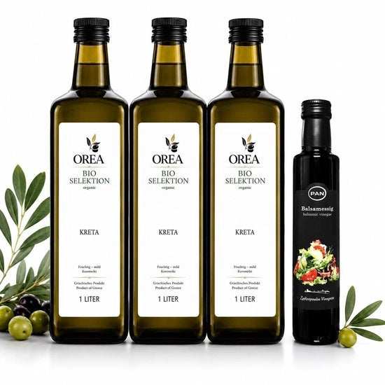 Olio di Oliva Extra Vergine 3 x 1L Pacchetto di Sconto - Biologico - Pressione a Freddo - Koroneiki - Flacone Dose Premium - Tappo di Acciaio Inossidabile - Olio da Cottura