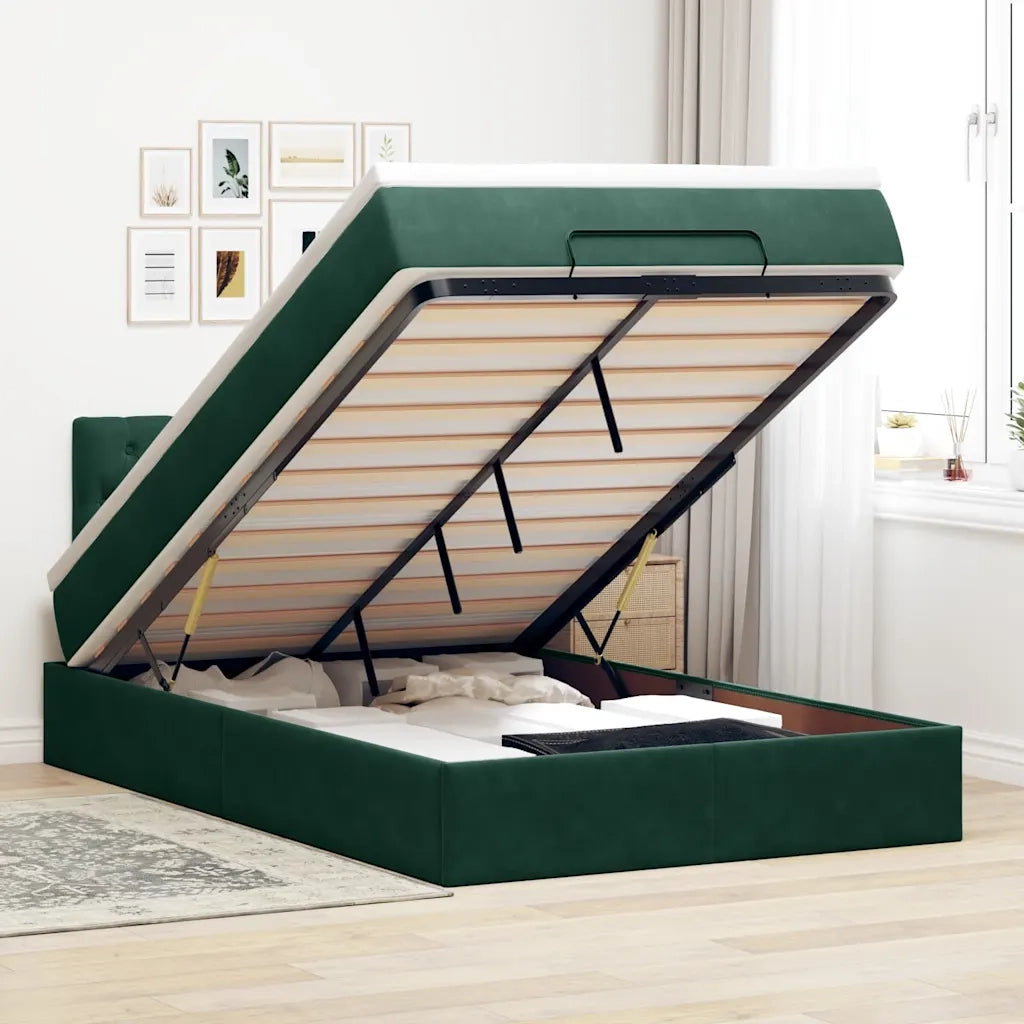 Pouf Letto con Materasso e LED Verde Scuro 120x190cm in Velluto 3312683