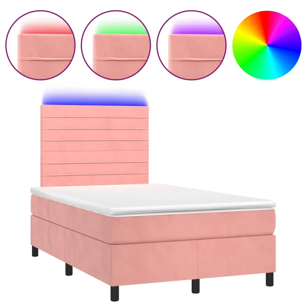 Letto a Molle con Materasso e LED Rosa 120x190 cm in Velluto 3270322