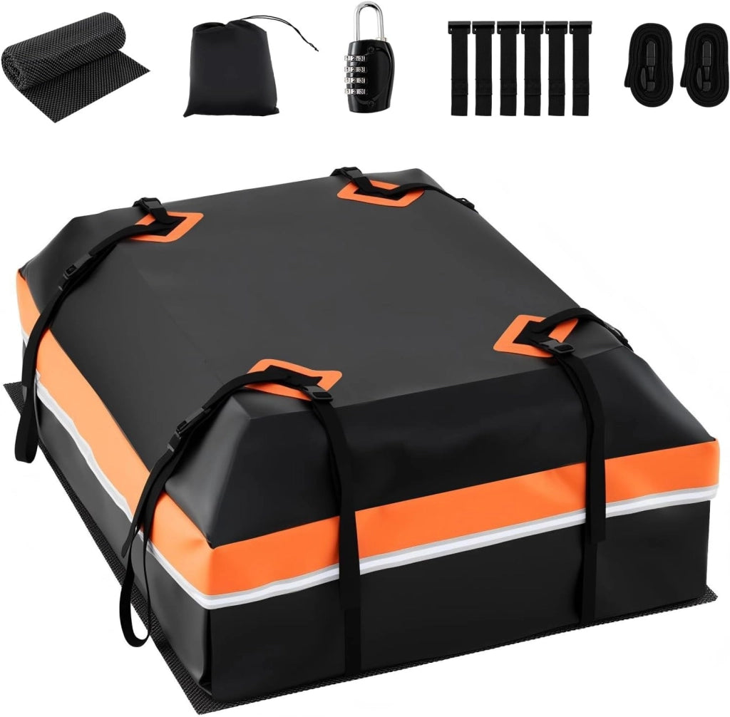Box Tetto Auto, Portapacchi Auto Tetto Impermeabile, Antiscivolo e Rigido, per Veicolo con o senza Barre, con Chiusura e Striscie Riflettenti (450 L,Arancione)