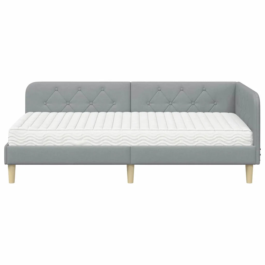Cornice del letto ad angolo Grigio chiaro 90 x 190 cm Tessuto