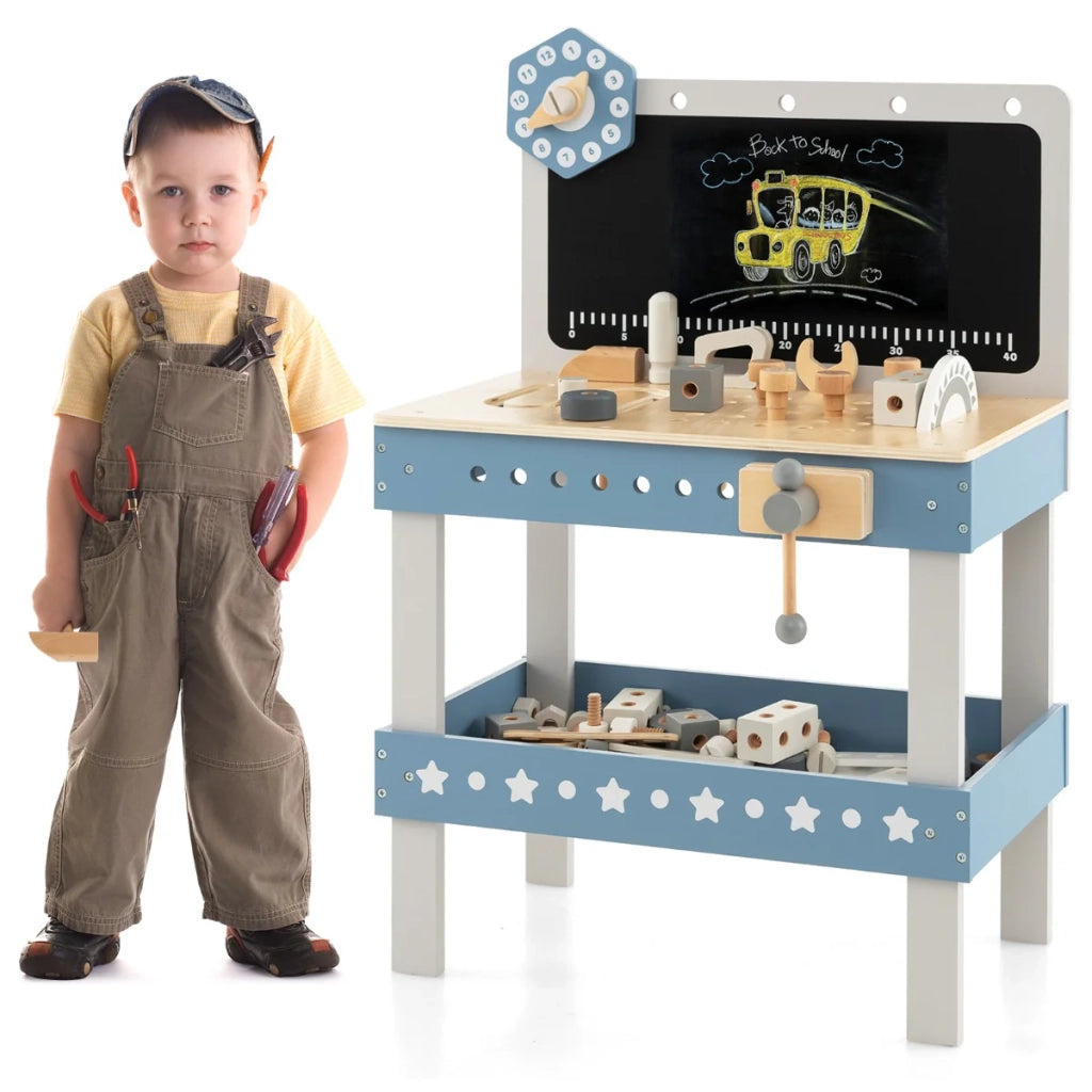 Panchina da gioco in legno per bambini 50 x 29 x 73 cm con 61 pezzi divertenti design colorato legno blu 20_0019375