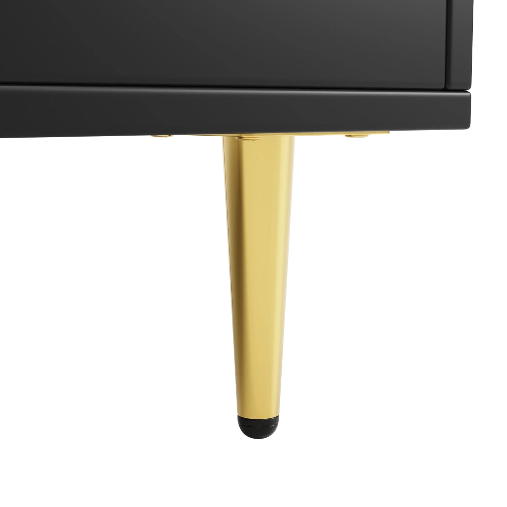 Mobile Alto da Pranzo ¨C Xylo ¨C Nero con Decoro Oro, Ante in Vetro, Porta Calici, 145x39x171