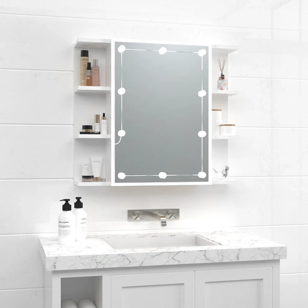 Mobile a Specchio con LED Bianco Lucido 70x16,5x60 cm 808879
