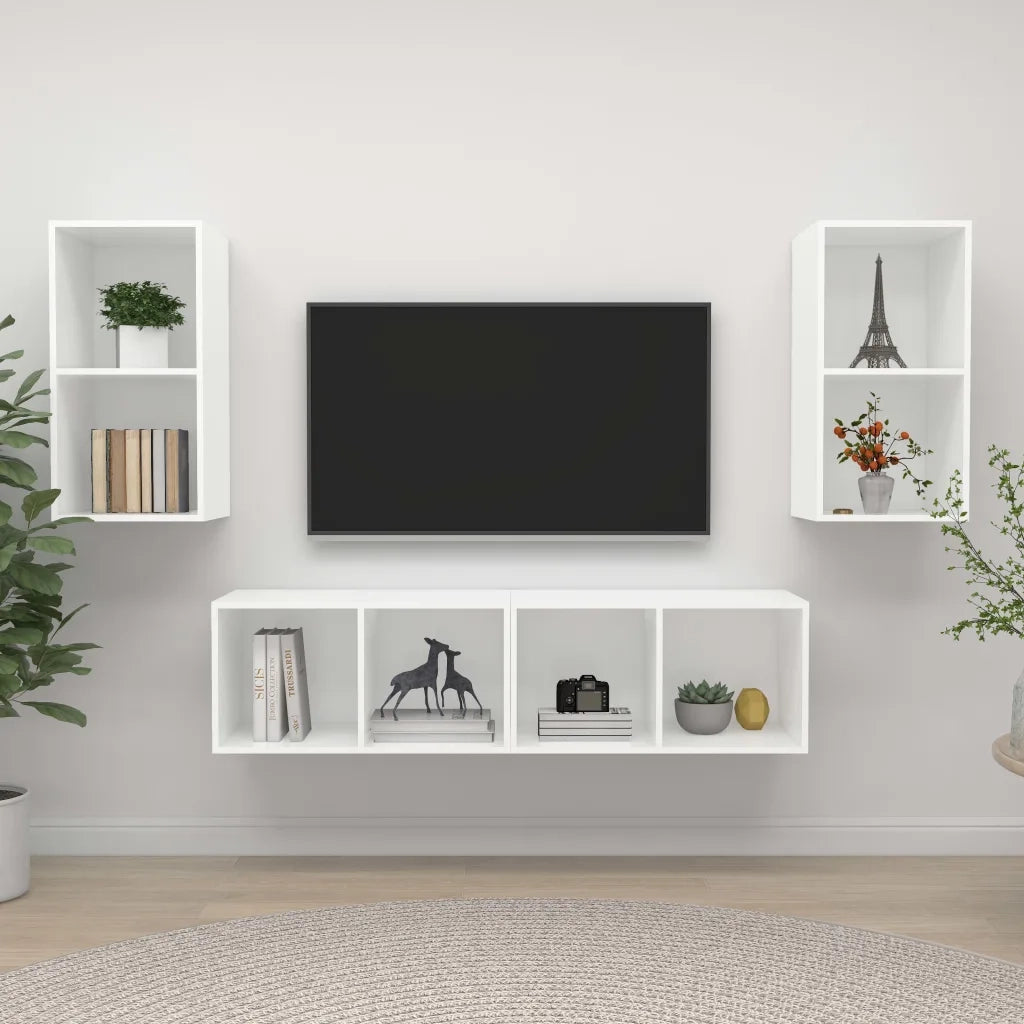 Mobile TV a Parete 4 pz | Armadietto TV | Mobile Porta TV Bianco in Truciolato