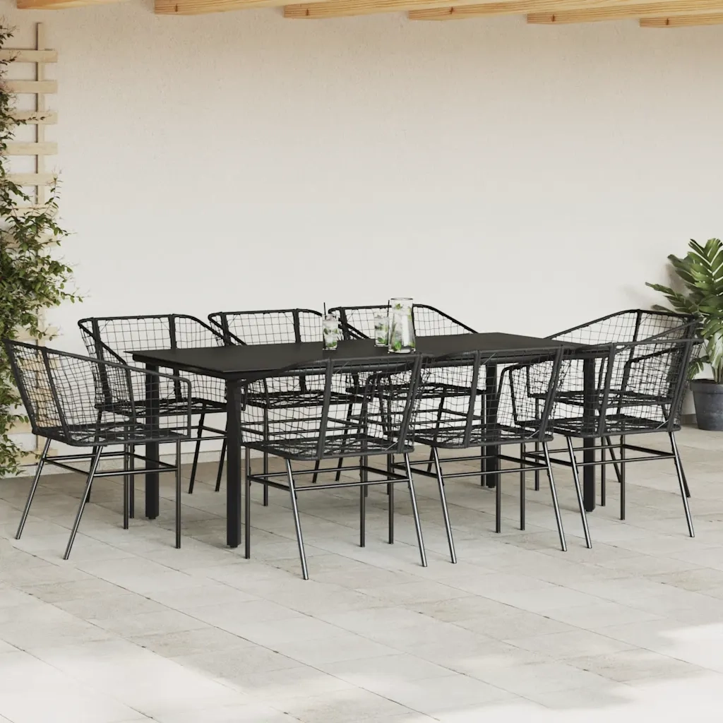 Set da Pranzo da Giardino 9 pz Polyrattan Vetro 3334589
