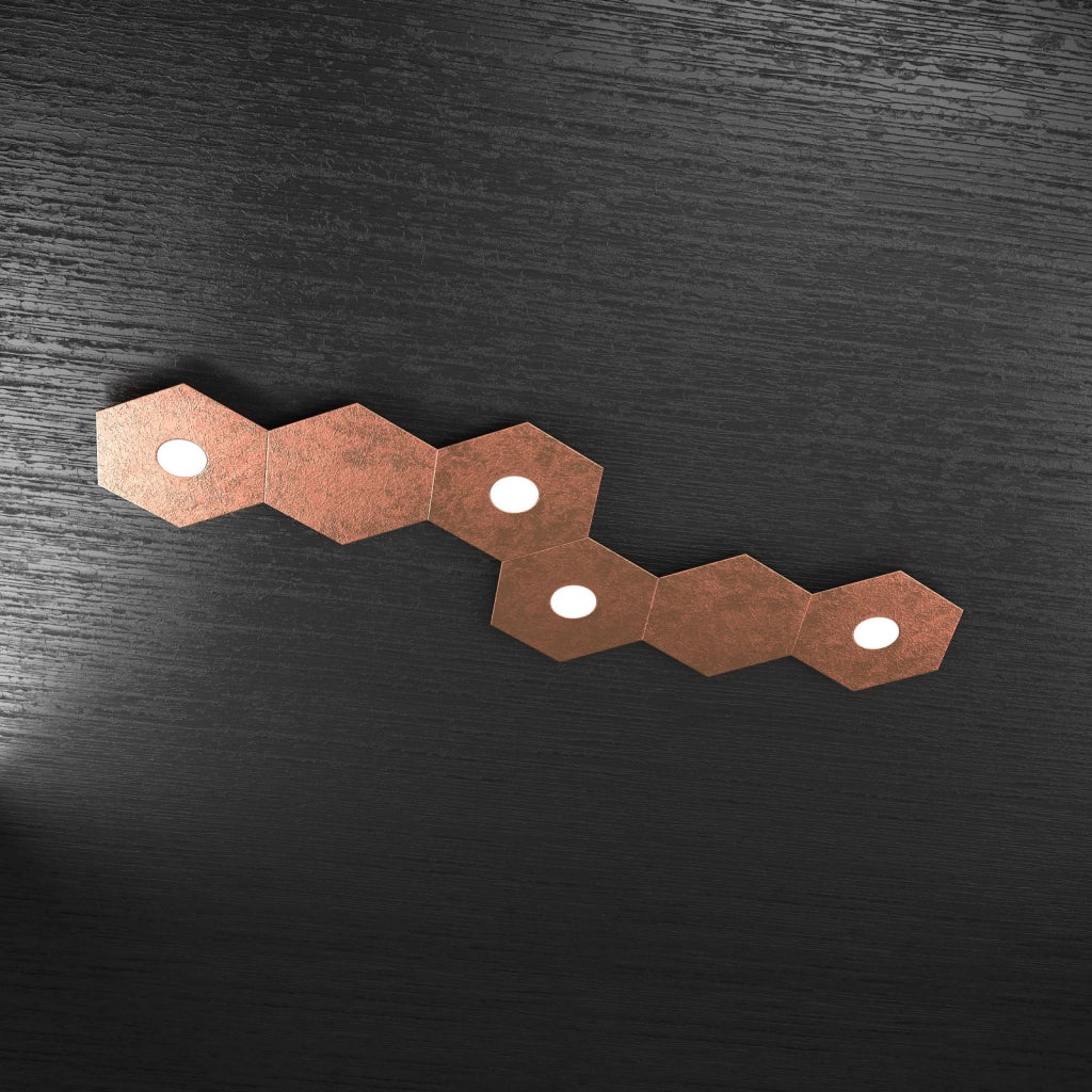 HEXAGON APPLIQUE-PLAFONIERA 4 LUCI + 2 DECORATIVO FOGLIA RAME 1142-4L2D-FR