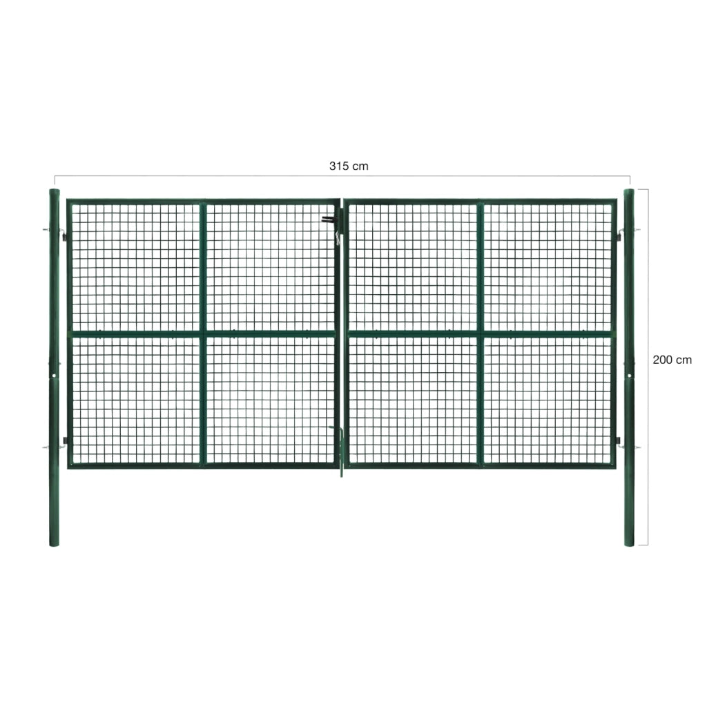 IDMarket - Cancello di recinzione in acciaio verde 315 x 150 cm con serratura e maniglia