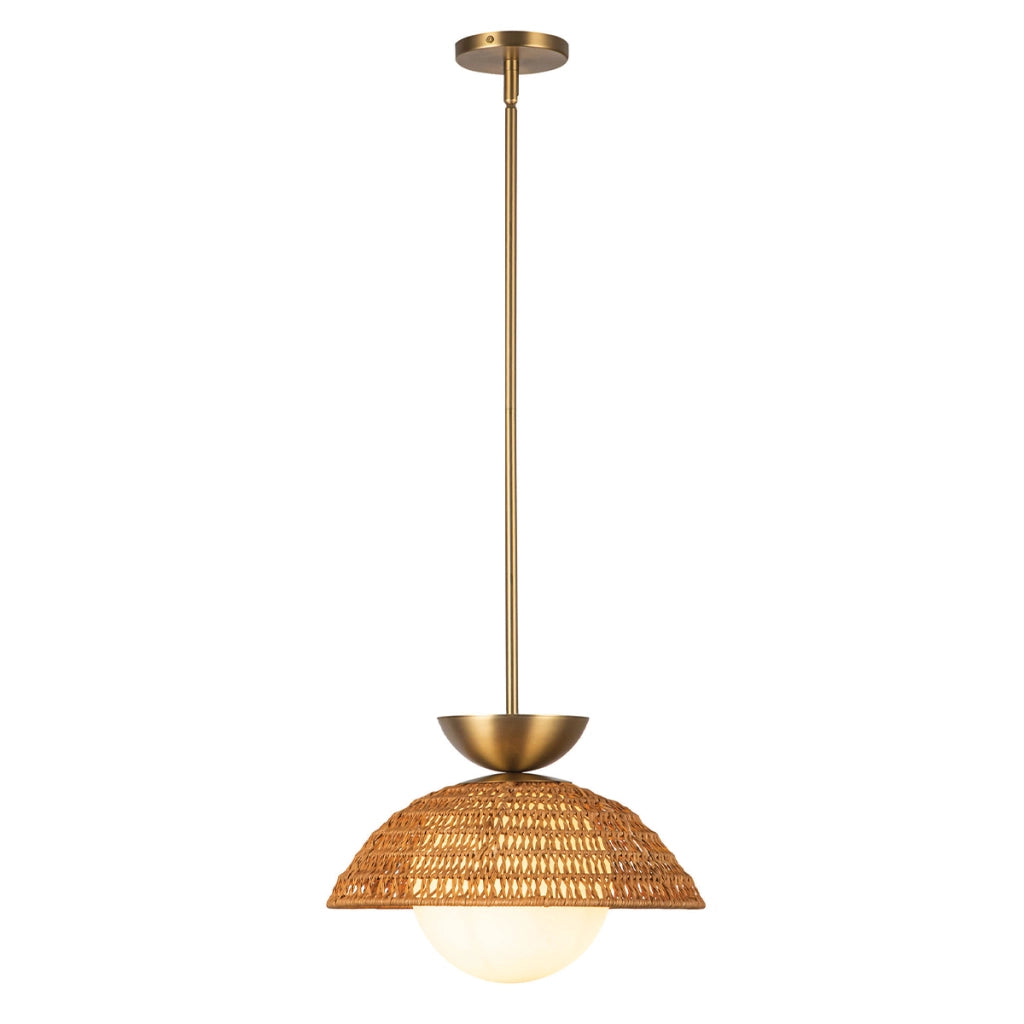 Sospensione boho Perth Alora rattan sfera opale oro E27