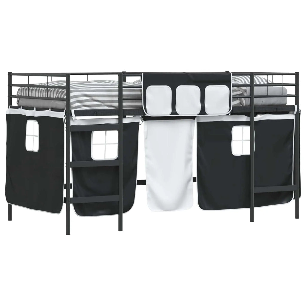 Struttura del Letto Loft per Bambini con Tendine-Giroletto per bambini Nero 505848