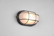 ALGI PLAFONIERA APPLIQUE DA ESTERNO OVALE FUSIONE DI ALLUMINIO NERA CON GRIGLIA E VETRO SATINATO L.28,3CM IP44 1 LUCE ATTACCO E27