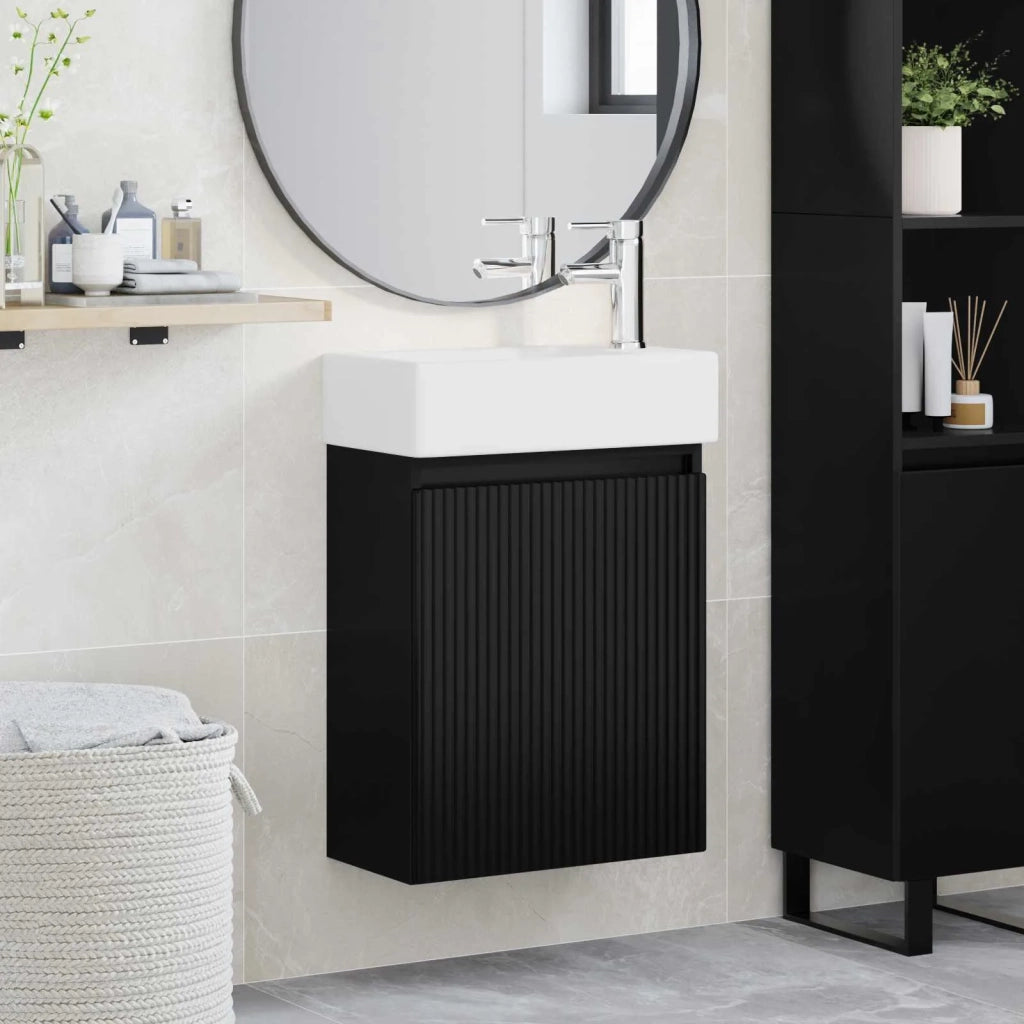 Mobile Bagno | Armadio da bagno con rubinetto Nero 45,5 x 22,5 x 84 cm