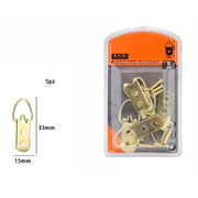 Trade Shop - Set 5 Pz Ganci Gancetti Dorati Per Quadri Cornici Appendere Parete 33x15mm 07514 -