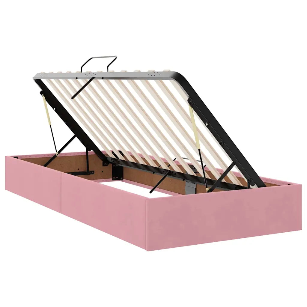 Letto con contenitore e LED con led Rosa 100 x 200 cm Velluto
