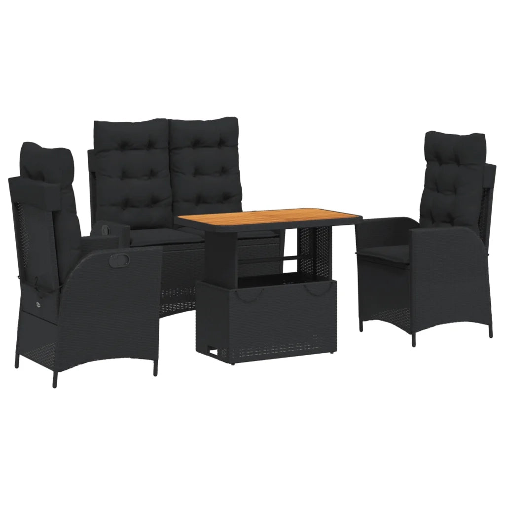 Set da Pranzo da Giardino 4 pz con Cuscini Nero in Polyrattan 3277455