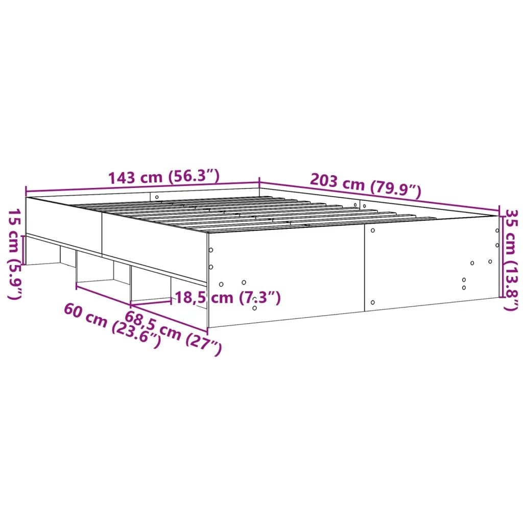 Letto matrimoniale | Letto per adulti | Giroletto senza Materasso Rovere Fumo 140x200 cm in Truciolato