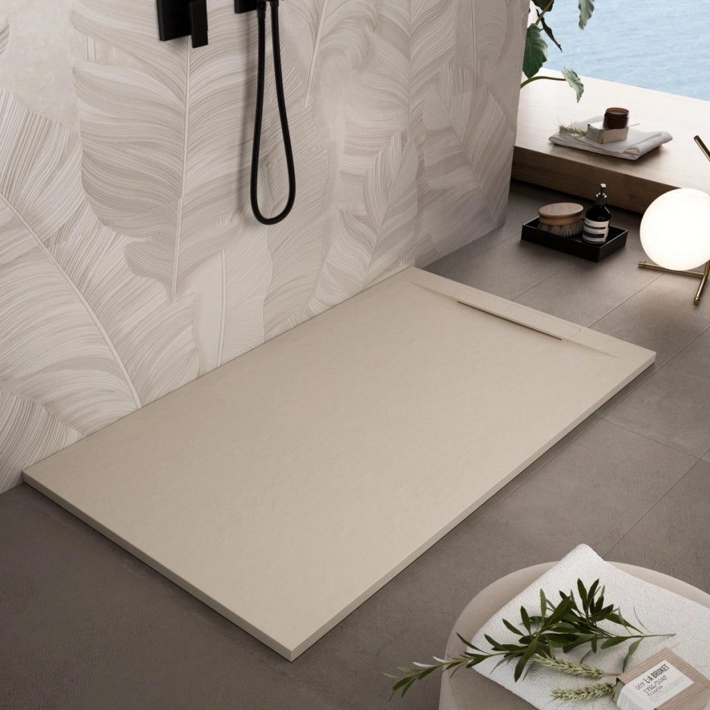 Piatto doccia in marmoresina crema effetto pietra cemento vincent, misura 80x190