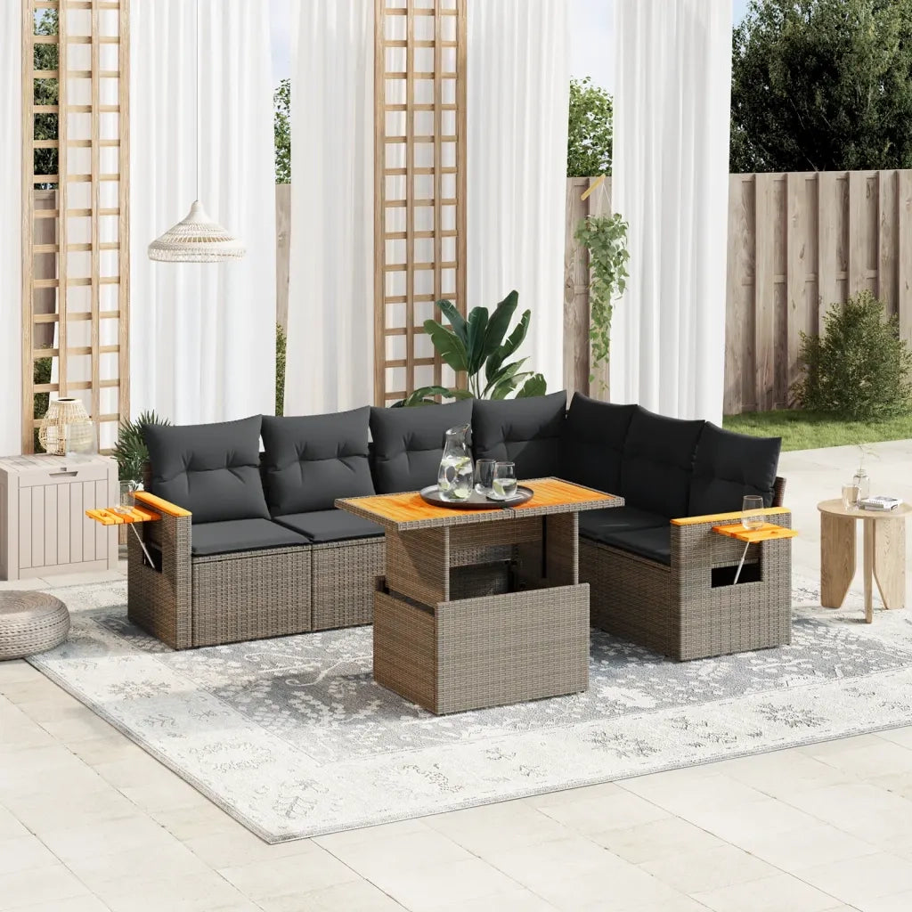 Set Divani da Giardino 7 pz con Cuscini Grigio in Polyrattan