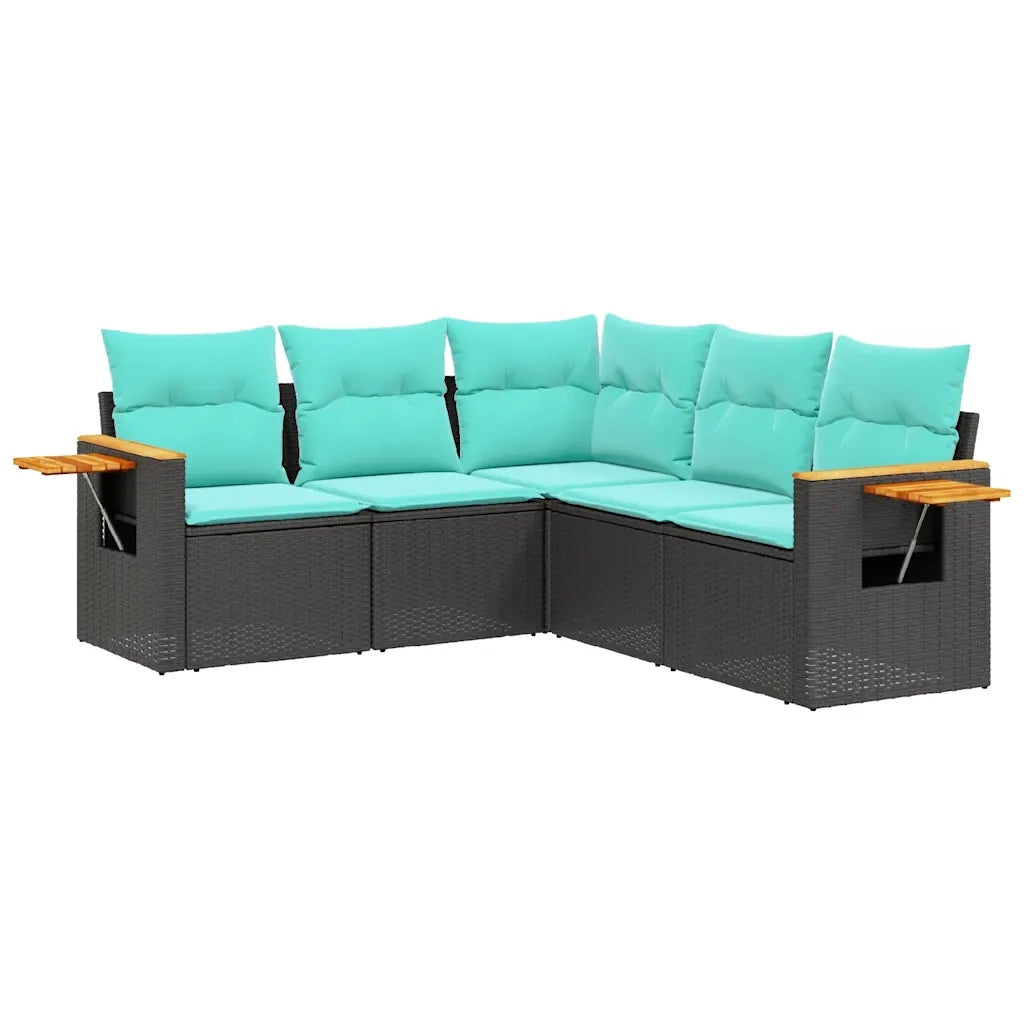Set Divani da Giardino 5 pz con Cuscini Nero in Polyrattan
