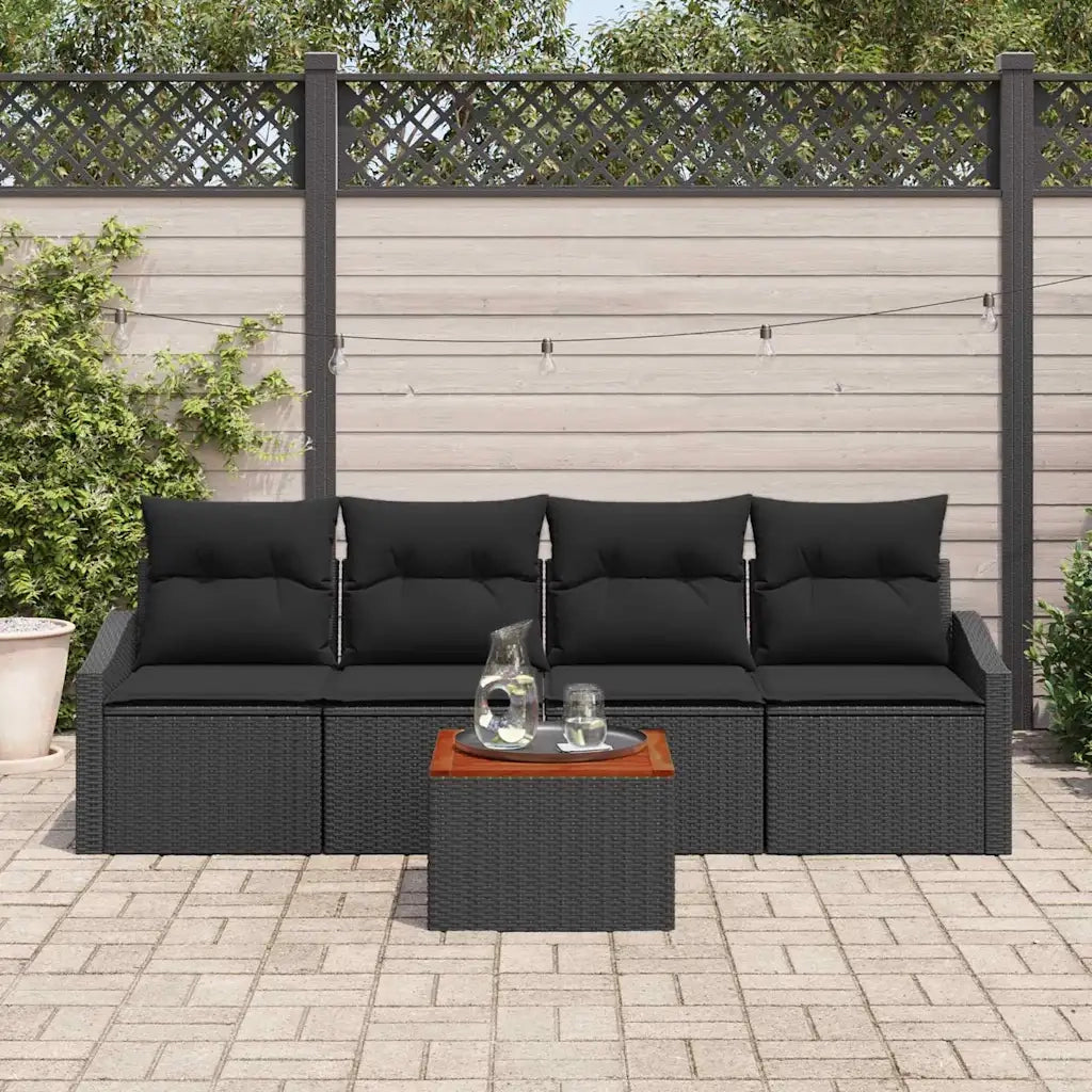 Set Divano da Giardino con archiviazione 5 pcs Nero polyrattan 3356434