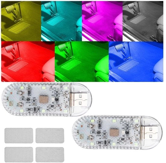 2 Pezzi di Illuminazione Auto USB con Effetti Colorati