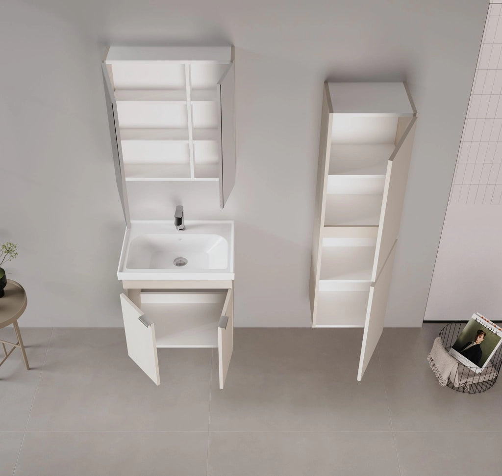 Mobile da bagno con specchio "Desna 60" - 60 x 16 x 66 cm - Sabbia