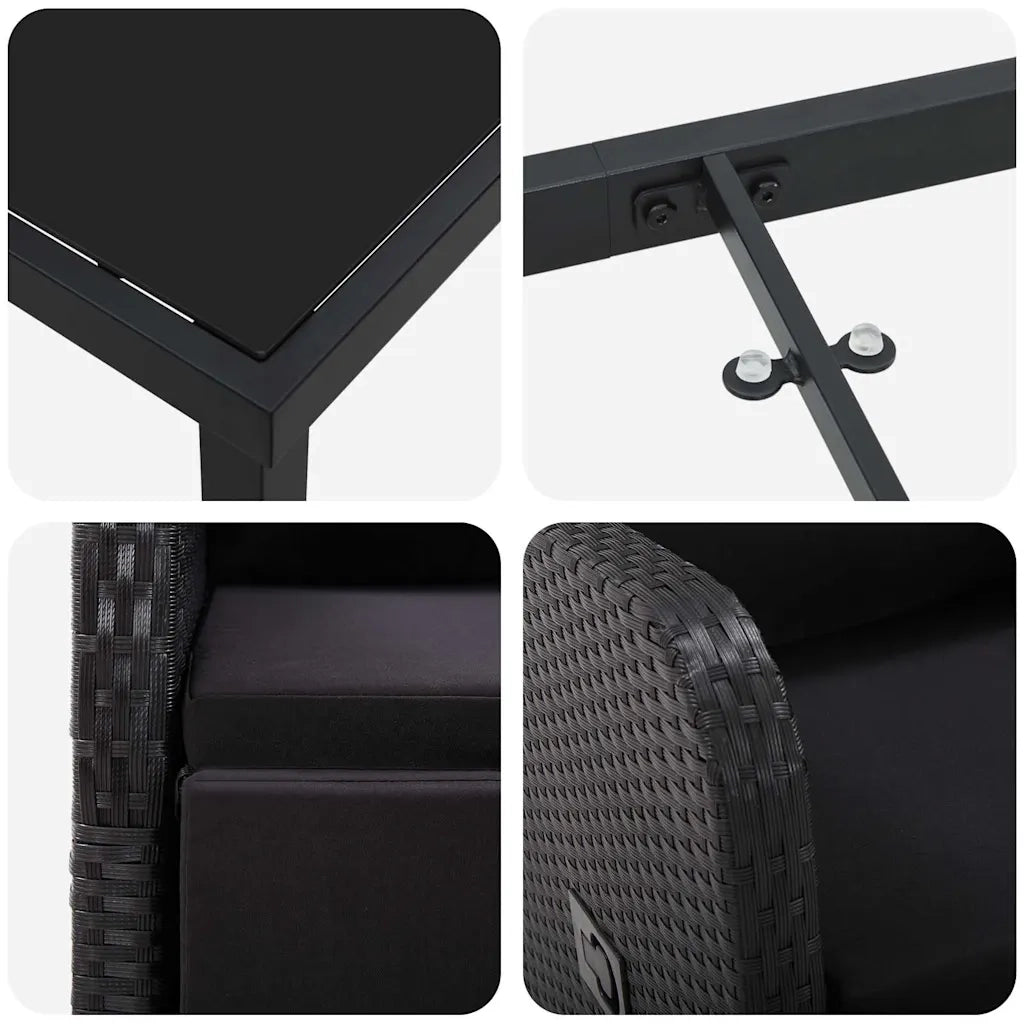 Set da Pranzo per Giardino con cuscino 9 pcs Nero polyrattan 3379519
