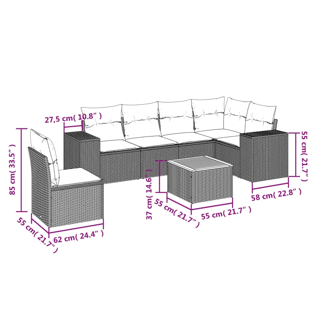 Set Divani da Giardino con Cuscini 7pz Nero Polyrattan