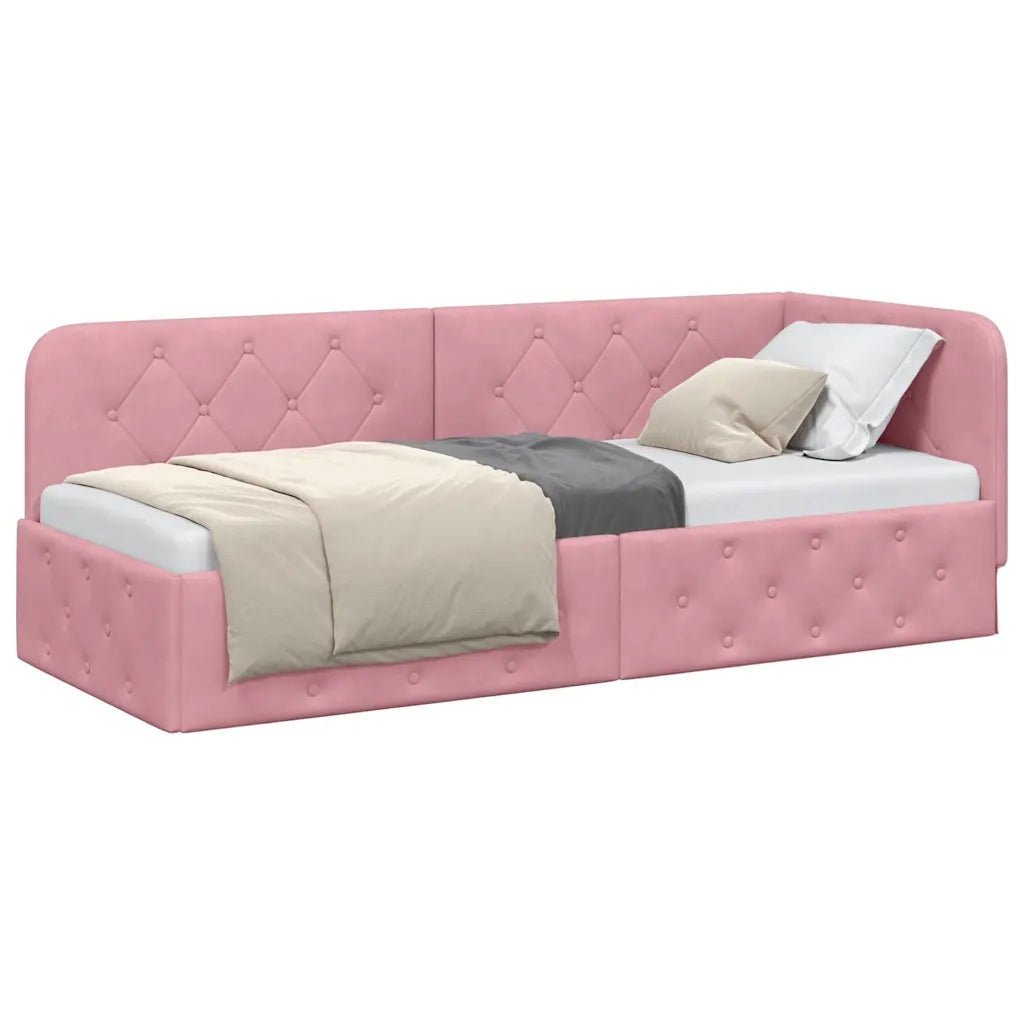 Cornice del letto ad angolo Rosa 80 x 200 cm Velluto