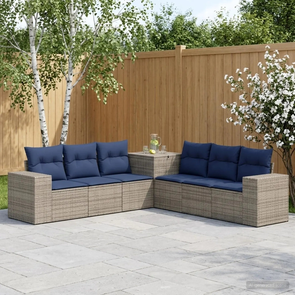 Set di divani 7 pz Grigio e Blu Navy Rattan sintetico e Acciaio 3448845
