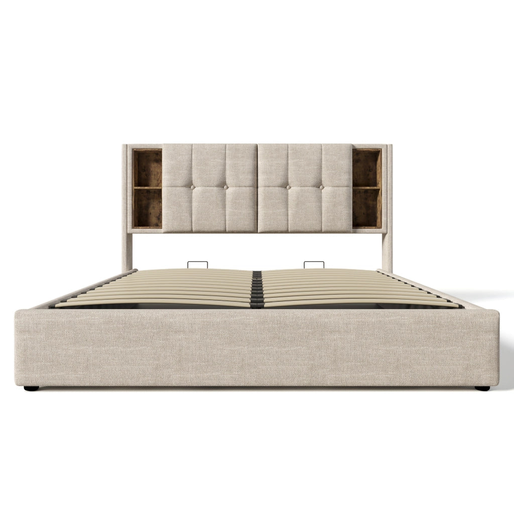 Letto Contenitore Matrimoniale 180x200 cm; USB e Type-C; Ricarica Wireless - Lino