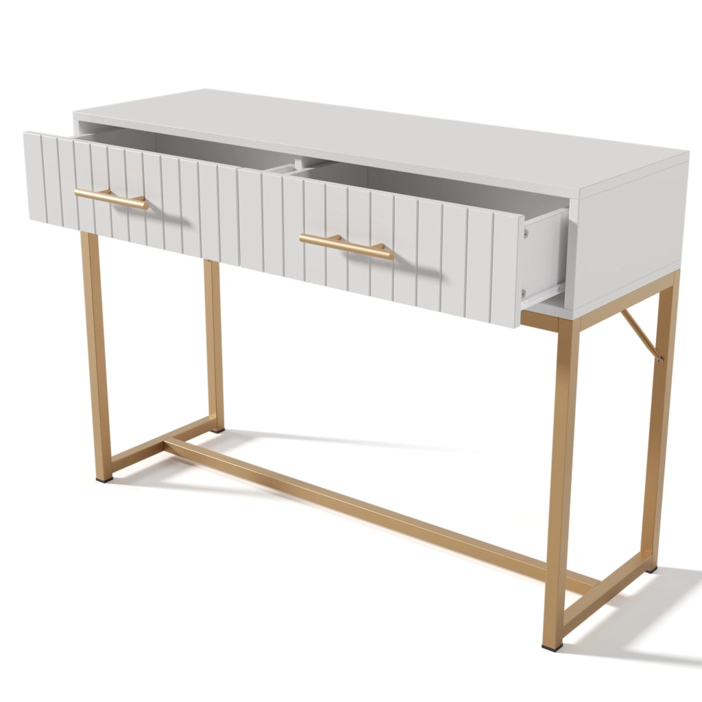 TOELETTA 100x45x75 cm Bianca con 2 Cassetti e base in metallo