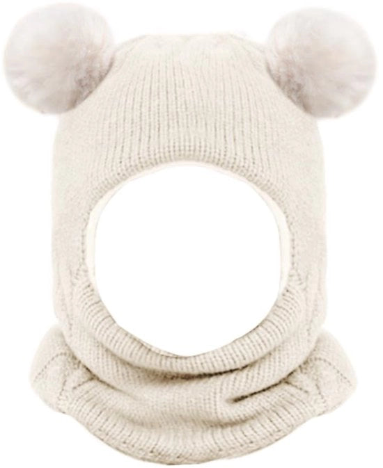 Copri testa per bambini 2 in 1 - Muffa con cappuccio - Felpa con pompon - Tessuto elastico - Disegno unico a spirale - Copri testa per l'inverno