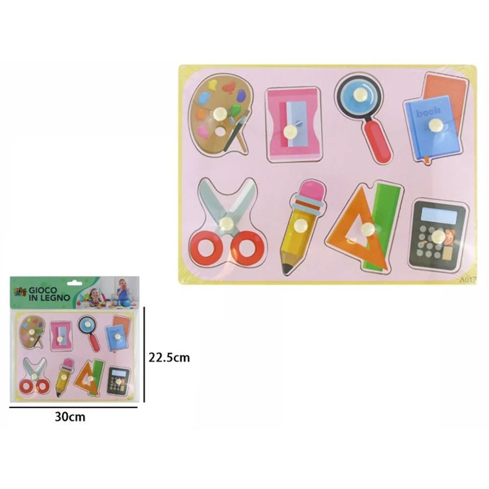 Trade Shop - Puzzle A Incastro Tema Cancelleria Gioco Educativo In Legno Per Bambini Con Pomelli 07530 -