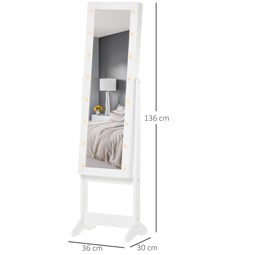 Organizzatore Gioielli Specchio con Luci LED ¨C Minimal ¨C 36x30x136 cm Bianco
