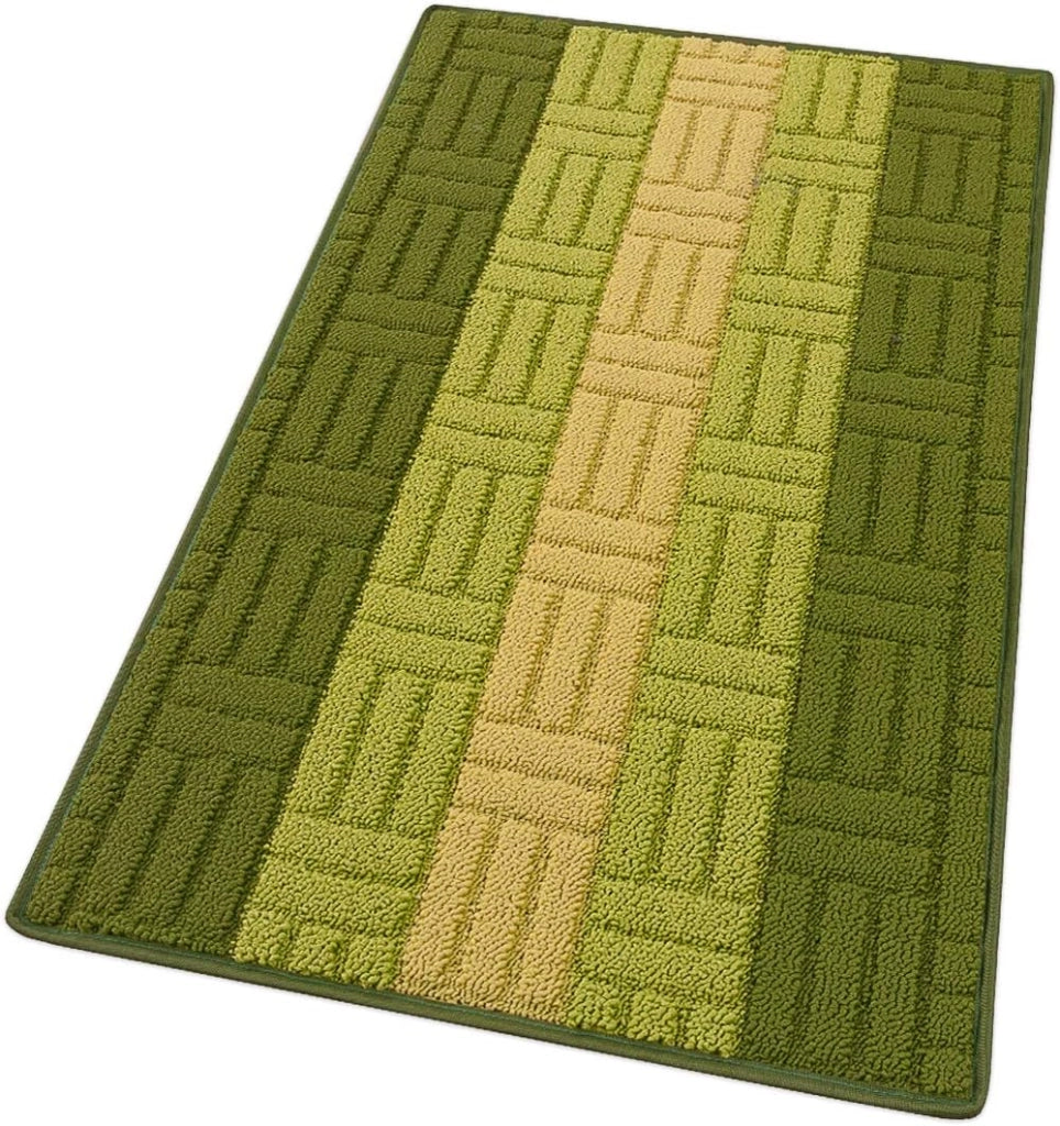 Tappeto Cucina Tessitura 3D Verde Bordato Assorbente Antiscivolo 57x240 cm