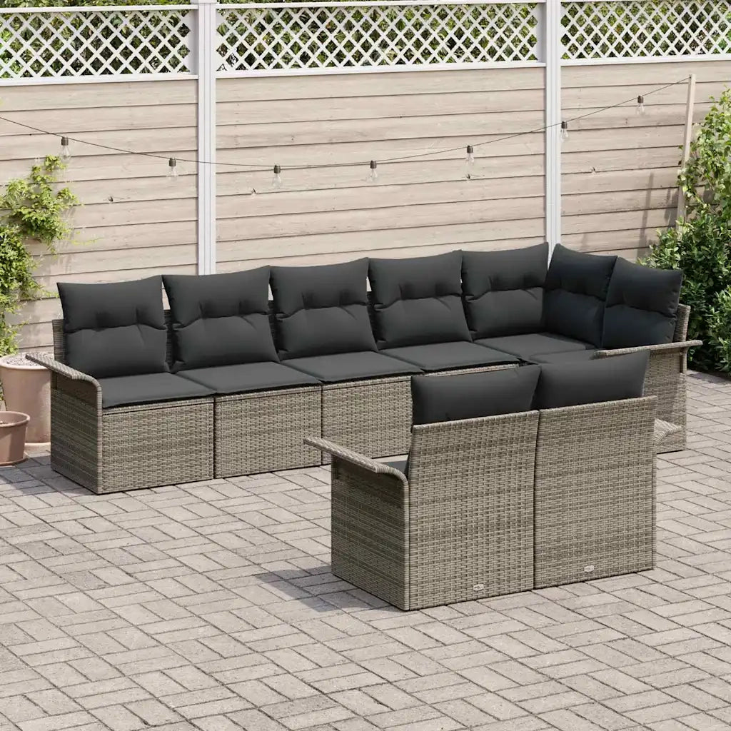 Set Divano da Giardino con cuscino 8 pcs Grigio polyrattan 3345409