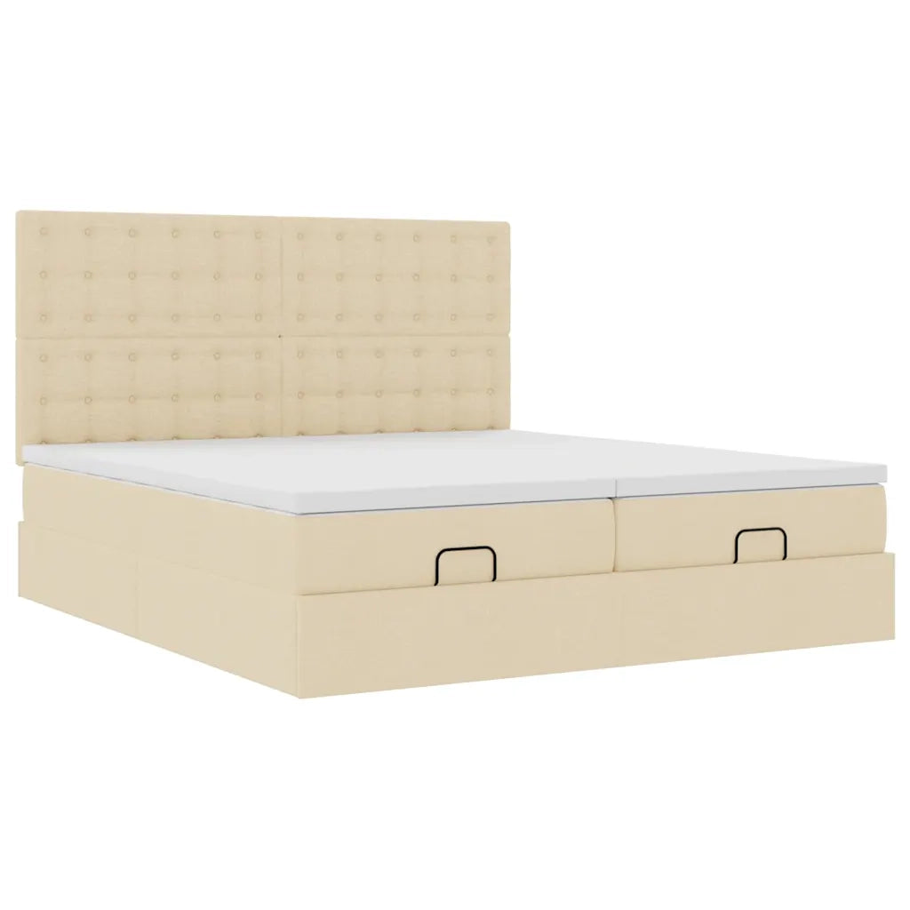 Struttura Letto Pouf con Materassi Crema 180x200 cm in Tessuto 3314588
