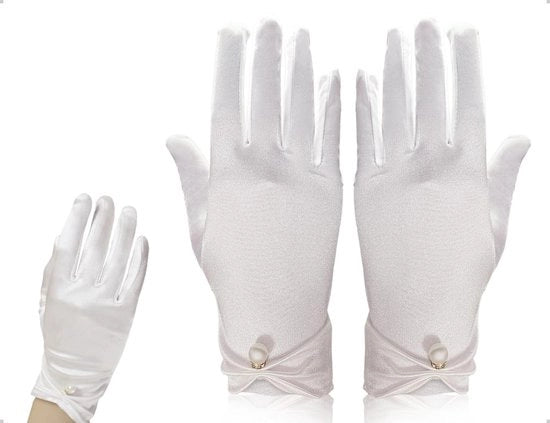 Maniche eleganti in satin per donna - 23 cm - perno in perla artificiale