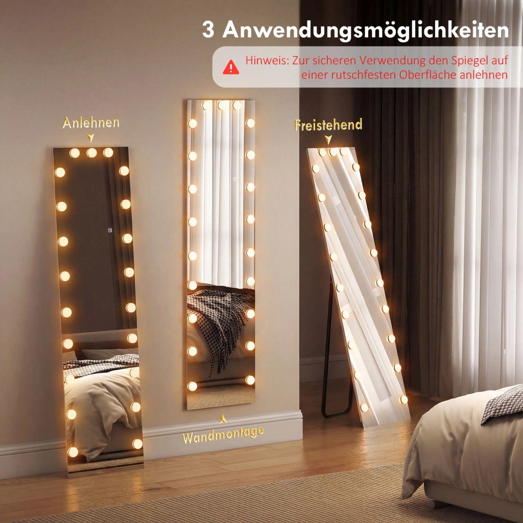 Specchio da terra LED RGB 150x40 cm ¨C Minimal ¨C specchio, 21 lampadine, 7 colori, touch