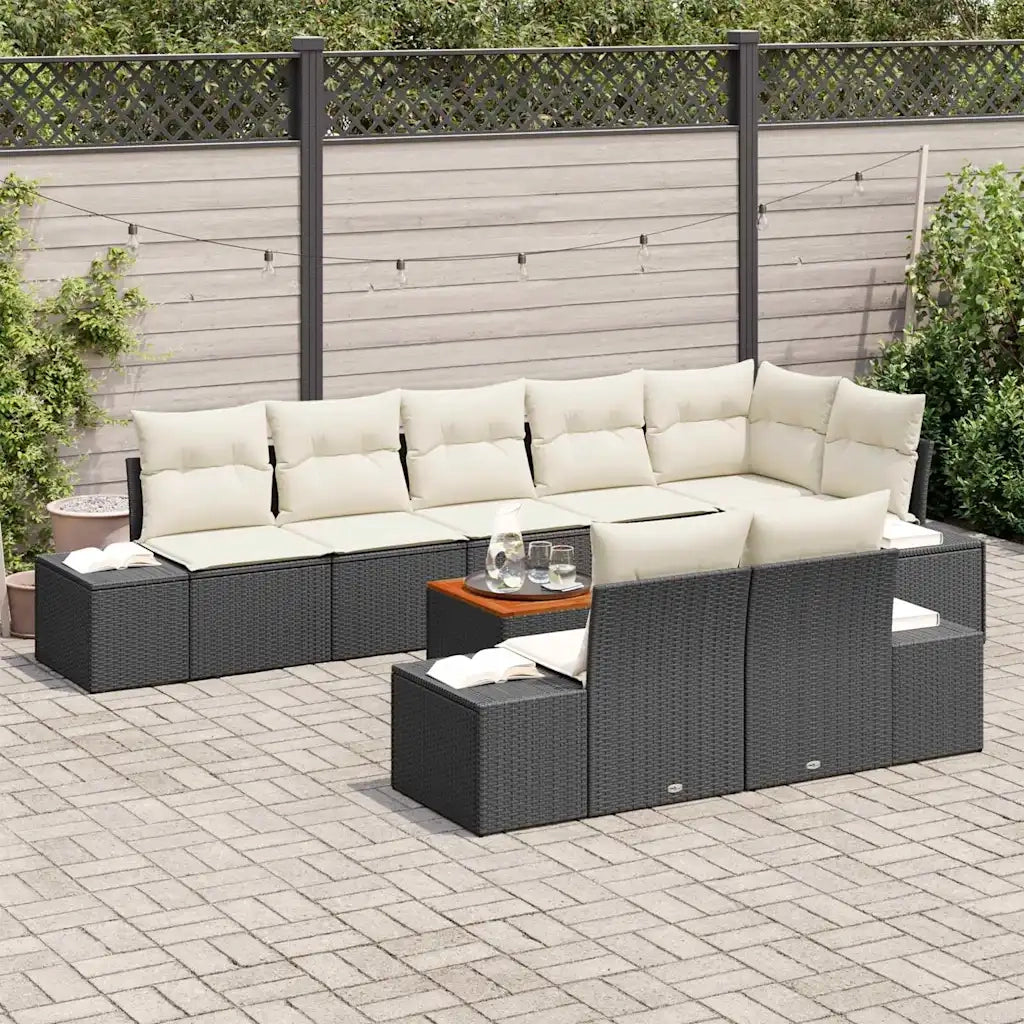 Set Divano da Giardino con cuscino 9 pcs Nero polyrattan 3347971